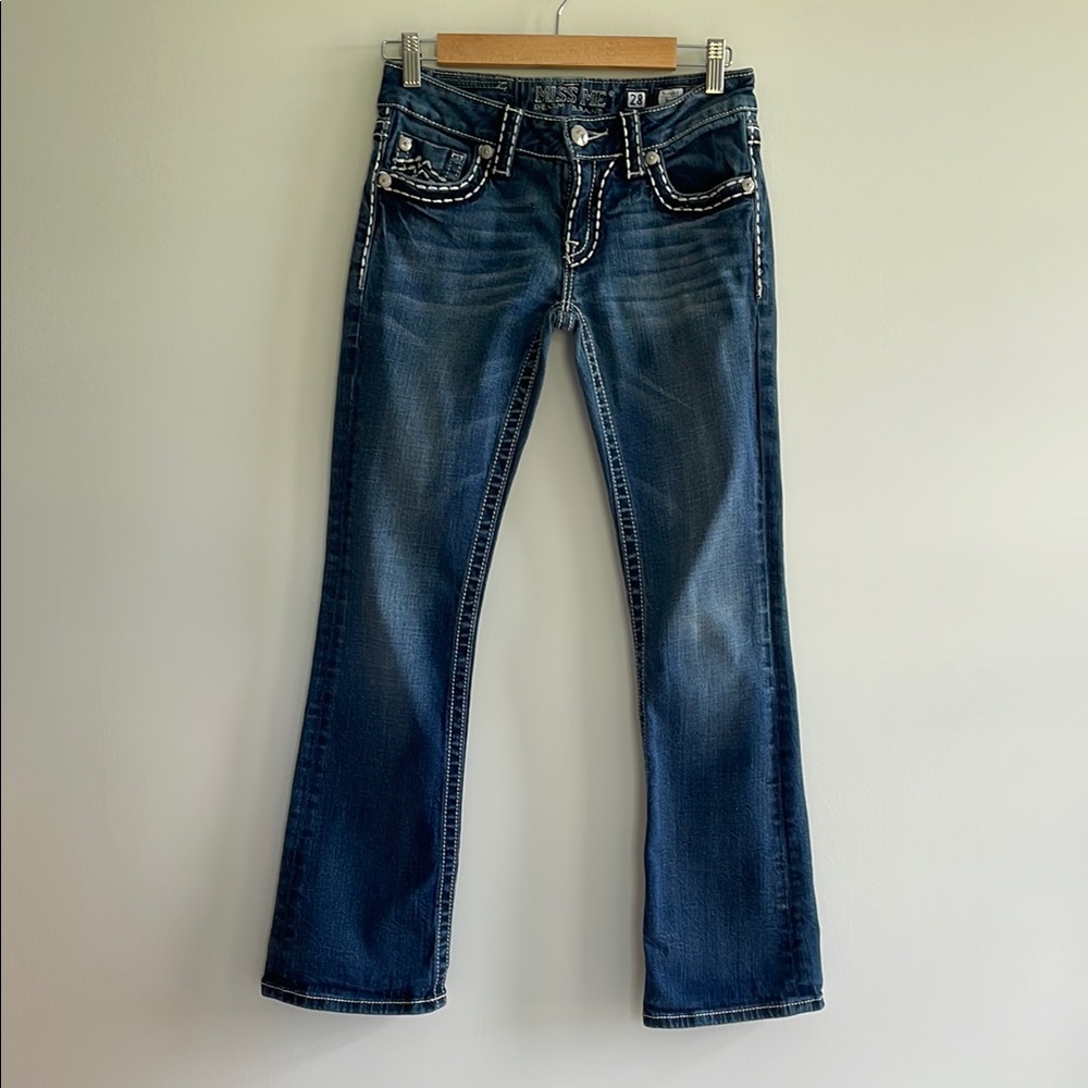 Miss Me Blue and White Boot Cut Jeans